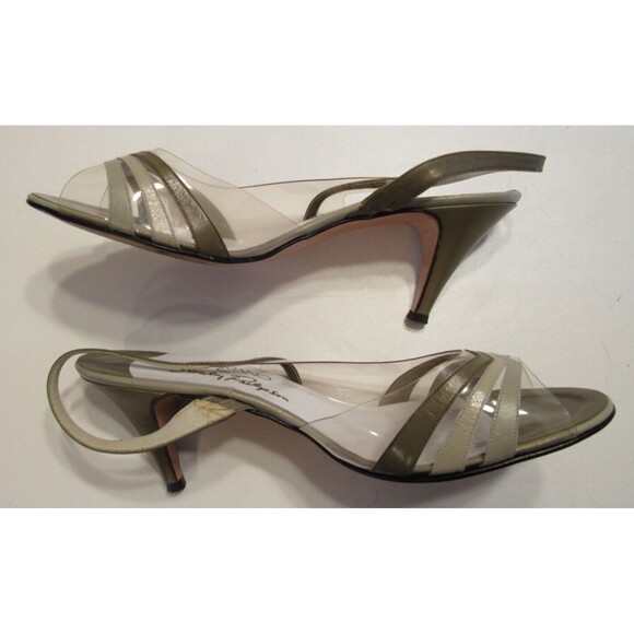 Vintage A'mano for Stanley Philipson Green Peep Toe Sling Back Heels Size 9N - Picture 4 of 10